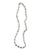 Vintage Clear Glass Station Necklace 32” Silver Tone Chain Faceted Cryst... - $19.80