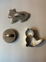 3 Christmas Sugar Cookie Cutters Metal Kitty Cat Round Bunny Rabbit - $4.13