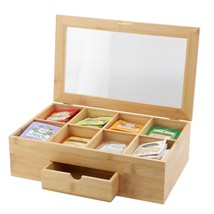 MegaChef 13 x 8 Inch Bamboo Tea Box Organizer with Acrylic Top Window - $1,349.09 MXN