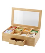 MegaChef 13 x 8 Inch Bamboo Tea Box Organizer with Acrylic Top Window - €61,41 EUR