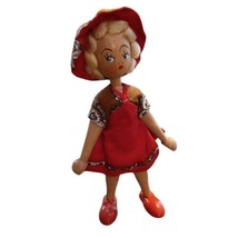 Wooden Doll Blonde Hair Red Dress Dollhouse Collectible Pretend Play Toy 7.5&quot;t - £10.45 GBP