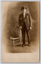 RPPC Handsome Young Man In Suit And Hat Studio Photo Postcard B39 - $7.95