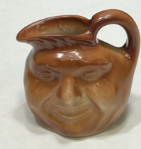 Man in the Moon Face Little Brown Glaze Jug 3D Creamer Pitcher Pottery 2.5&quot; - £13.69 GBP