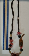 Vintage Giraffe And Wood Bead Fetish Necklace bone beads tribal - £23.46 GBP