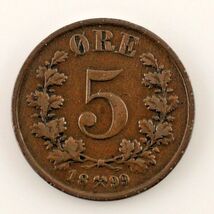 1899 Norway 5 Ore (VF) Very Fine Condition - $84.34