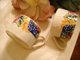 * 2 Giardino Flat Cups By Signature Housewares Stoneware Floral Flowers ... - £5.59 GBP