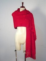 Embroidered red shawl,wrap made of pure Alpaca wool - £132.30 GBP