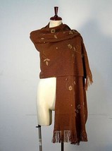 Embroidered brown shawl,wrap made of alpacawool - $186.00