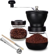 Manual coffee bean grinder, 2 glass jars (11oz each) with stainless stee... - $16.49