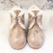 Waterproof Lace Up Shoes Women Top Quality 100% Genuine Sheepskin Snow Boots Nat - £77.66 GBP