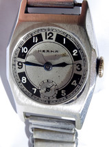 Vintage 30s HERMA Hexagon Tank Art Deco Salt&#39;n Pepper Men&#39;s Wrist Watch,... - $116.53