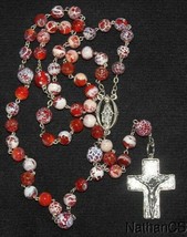 Catholic Rosary Fire Crackled Red Agate Beads w Sterling Chain, Cross &amp; ... - £130.57 GBP