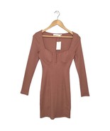 New ASTR The Label Ribbed Long Sleeve Hook Eye Front Bodycon Dress Blush S - £30.27 GBP