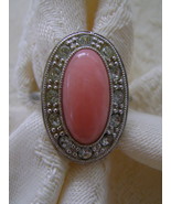 Ring, Avon "Pale Fire," Adjustable Size 6-7, Coral Color with Rhinestones  - $15.00