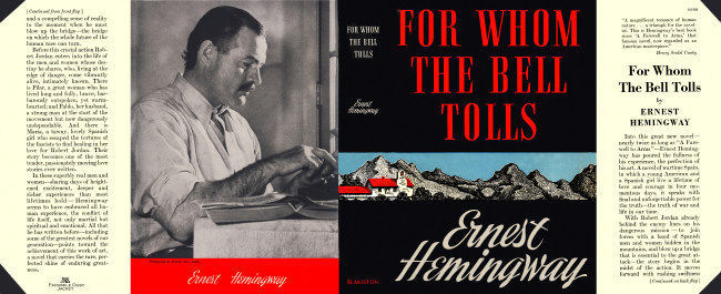 Hemingway FOR WHOM THE BELL TOLLS facsimile jacket for Blakiston Editoin - $22.54