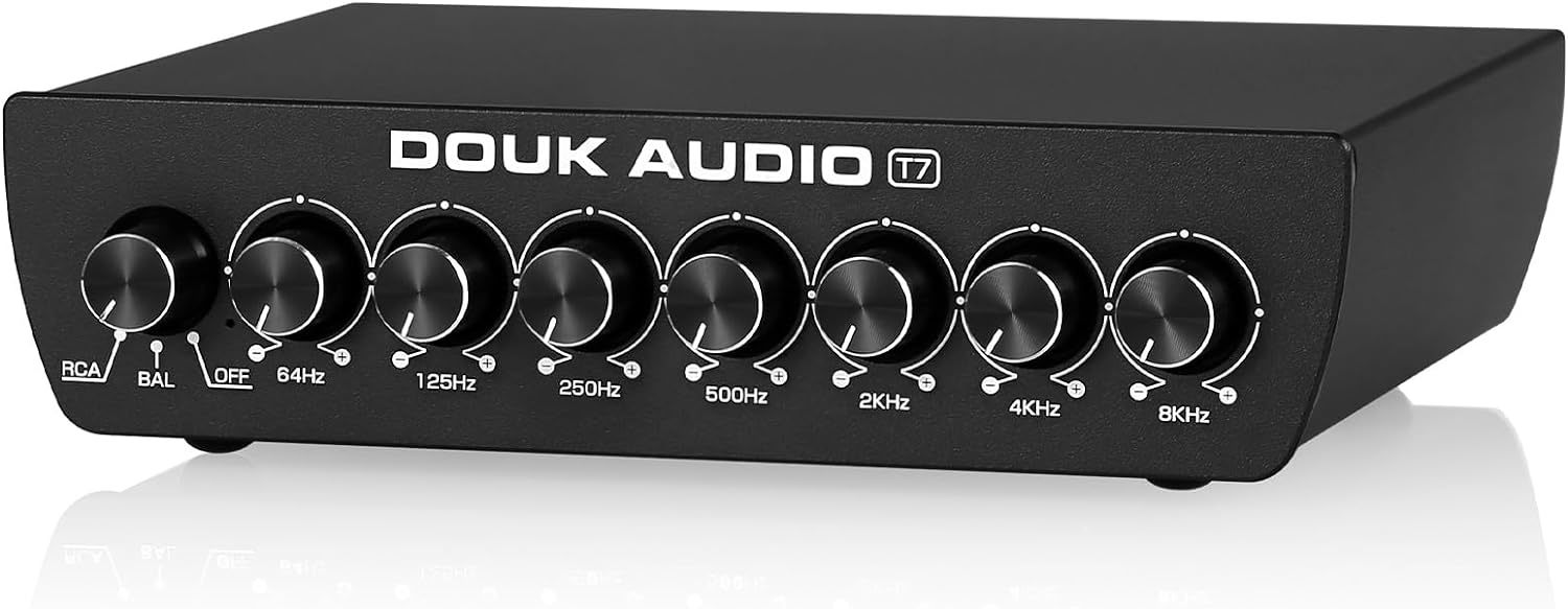 Douk Audio 7 Band Equalizer Balanced Eq Audio Preamp For Home Stereo, Amplifier,  			