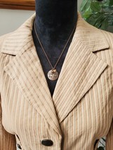 Dana Buchman Womens Beige Striped 100% Cotton Single Breasted Blazer Jacket 12 - £27.52 GBP