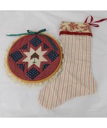 Red Christmas Stocking Handmade 15&quot; &amp; 10&quot; Quilted Cross Stitch Holiday W... - $14.52