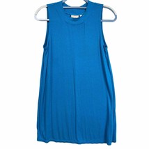 Logo Layers Tank Women&#39;s Medium Blue Ribbed Knit Tunic Length Casual Basic - £9.74 GBP