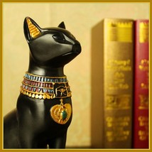 Egyptian Bastet Black Cat Goddess w/ Pierced Earring and Gold Medallian Necklace - £76.69 GBP