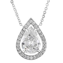 2Ct Pear Real Moissanite Solitaire Halo Pendant Necklace 14K White Gold Plated - £75.42 GBP
