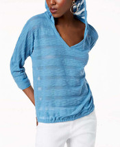 allbrand365 designer Womens Striped Hoodie Color Chambray Blue Size Small - £31.87 GBP