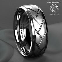 8mm Dome Silver Warrior Brushed Center Tungsten Ring Bridal Band ATOP Jewelry - £22.37 GBP