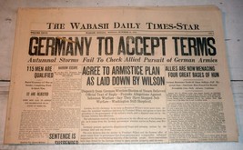 Wabash, IN Daily Times-Star, Oct. 21, 1918 Germany to Accept Armistice Terms - £15.62 GBP