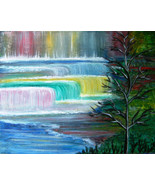 DREAM FALLS-Abstract  Original painting of waterfalls blue yellow green ... - $150.00