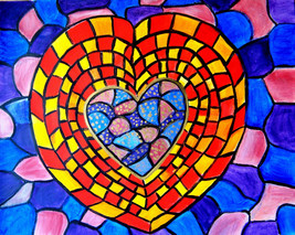 MOSAIC HEART- Original abstract painting-  Half price SALE for valentines bright - £119.10 GBP