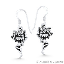 Winged Pixie / Fairy / Nymph Charm Dangling Hook Earrings in 925 Sterling Silver - £15.70 GBP