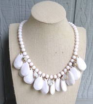 Vtg Chunky White Faceted Pear Teardrop Briolette Bead Layered Necklace Statement - £9.06 GBP
