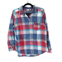 Cato Womens Flannel Shirt Plaid Pocket Button Up Cotton Red Blue L - £6.12 GBP