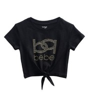 MSRP $25 Bebe Black Rhinestone Logo Knot-Front Top Black Size 4T - $12.11