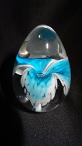 Glass Eye Studio Classic Series Aqua Flower Egg Paperweight 208S - $39.00