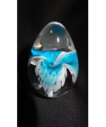 Glass Eye Studio Classic Series Aqua Flower Egg Paperweight 208S - £30.64 GBP
