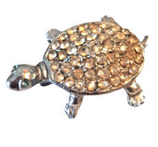 Unique Vintage Silvertone Turtle Brooch Pin Clear Rhinestones - £16.82 GBP