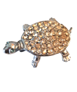 Unique Vintage Silvertone Turtle Brooch Pin Clear Rhinestones - £16.80 GBP