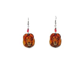 Lion Face Animal Graphic Dangle Earrings - Womens Fashion Handmade Jewelry Wildl - £11.63 GBP