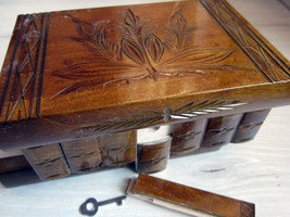 Traditional Transylvanian Wooden Puzzle Jewellery Box Case Organizer Dar... - $62.45