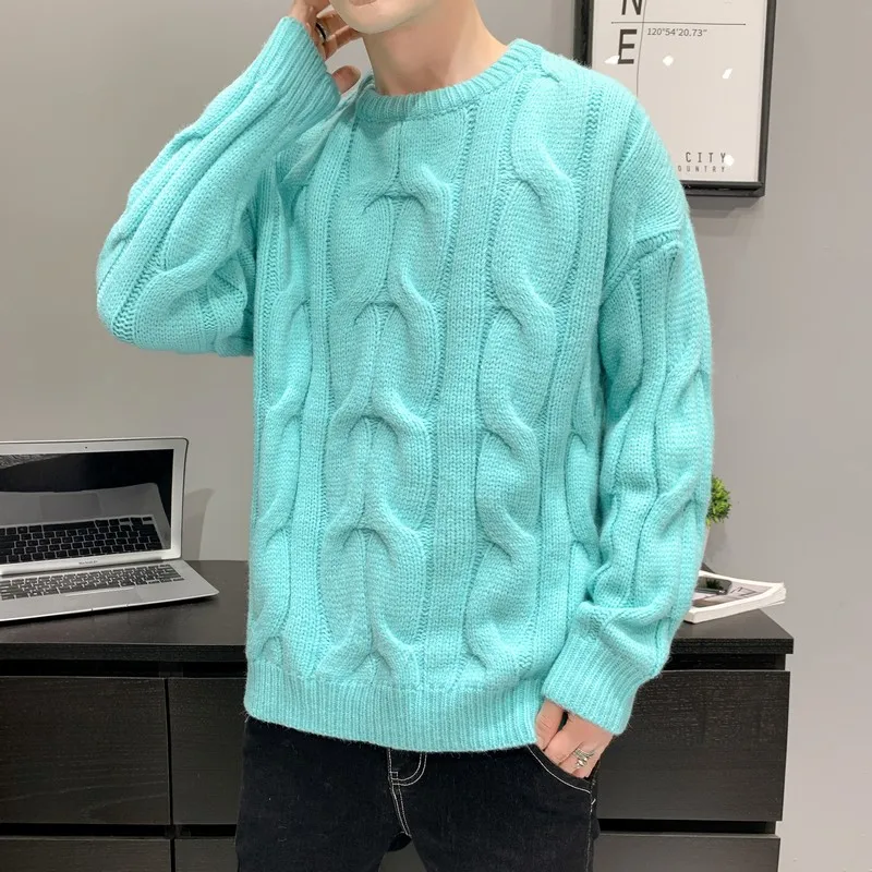  Men&#39;s Twist Knit  Solid Color Loose Pullover Round Collar Comfortable H... - $127.76