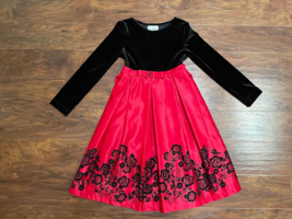 Used 1 Time Girl&#39;s CHRISTMAS DRESS sz 7 red black velvet party holidays outfit - £14.95 GBP