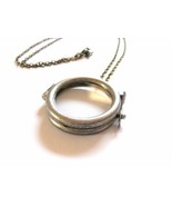 Round Glass Window Photo Locket Necklace Silver Tone with Brass Chain - £17.65 GBP