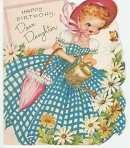 Vintage Birthday Card Girl in Bonnet Umbrella Waters Daisies 1952 Forget... - £6.99 GBP