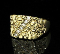 Iced Nugget CZ Pinky Ring 14k Gold Plated Size 5-13 Hip Hop Fashion Jewelry - £6.01 GBP