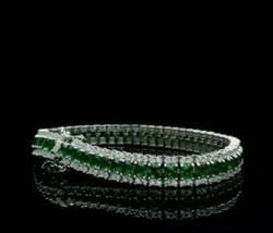 15Ct Princess Simulated Emerald Tennis Bracelet Gold Plated 925 Silver - £142.56 GBP