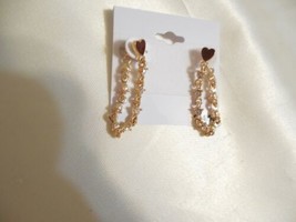 Department Store 1-5/8&quot; Gold Tone Crystal Enameled Heart Chain Drop Stud Earring - £9.07 GBP