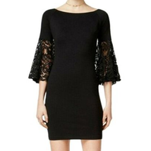 Bar III Dress M Anthracite Black Lace Bell Sleeves Back Zipper Stretch New - $39.99