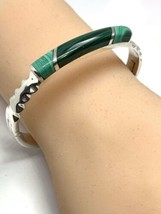 Vintage Sterling Silver 925 Mexico Hinged Cuff Bracelet Malachite Inlay ... - £147.34 GBP
