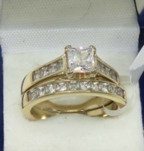 14K Yellow Gold Plated 3 Ct Princess Simulated Diamond Solitaire Bridal ... - £89.40 GBP